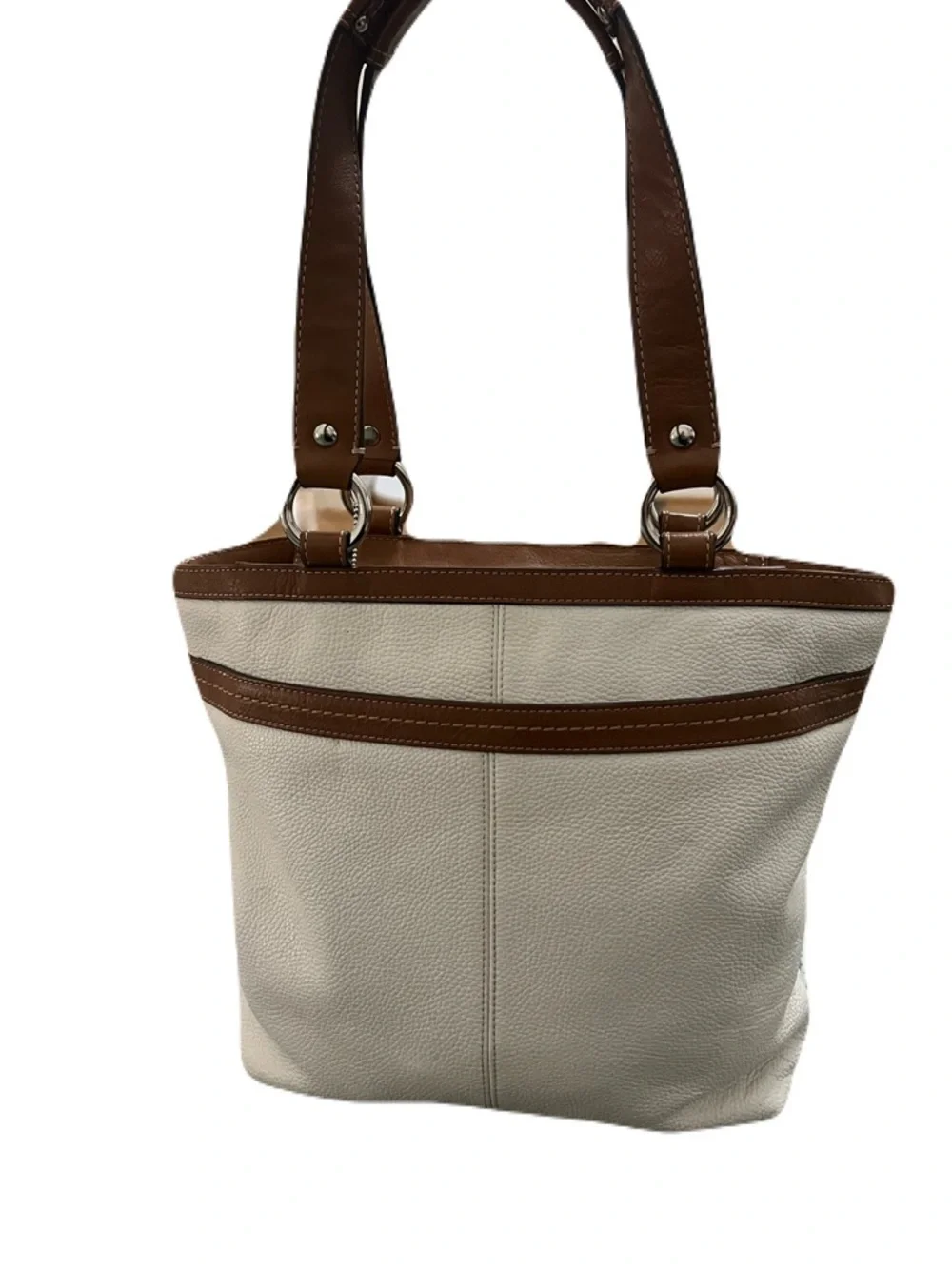 Coach Cream Leather Shoulder Tote with Brown Trim - Picture 4 of 12